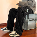 WIAOFELLAS  -  Wide Leg Pants Men Autumn Winter Corduroy Chic Plaid Loose All-match Male Clothing Drawstring Streetwear American Hip Hop Design