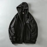 WIAOFELLAS  -  Spring new American vintage applique embroidered men's loose casual hooded sweater cardigan zipper coat tide