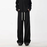 WIAOFELLAS  -  New Men's Pleated Straight Wide-leg Sweatpants Hip Hop Solid Color Baggy Pants Korean Fashion Y2K Streetwear Gray Trousers