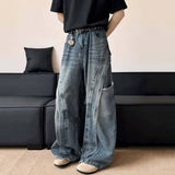 WIAOFELLAS  -  High Street Men's Jeans Deconstruction Solid Color Casual Wide Leg Menswear Loose Straight Simple Male Denim Pants