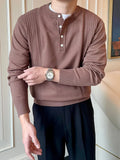 WIAOFELLAS  -  Fall Winter Daily Casual Mens Sweaters Trendy Solid Color Buttoned O Neck Knitted Henley Shirts Men Fashion Long Sleeve Jumpers
