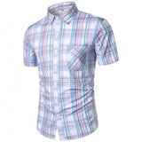 Wiaofellas  -  Men's Plaid Print Short Sleeve Shirt Plus Size Casual Hawaiian Style Button Down Shirt Summer Cross-Border Fashion