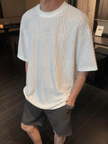 WIAOFELLAS  -  Texture Vertical Stripe Ice Silk T-shirt for Men Summer Thin Hanging Short Sleeved Pullover Tops Rugged Handsome T-shirts Soft