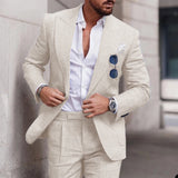 Wiaofellas  -  Linen Suits For Men Beach Wedding Slim Fit Jacket Pants 2 Piece Set Smart Casual Blazer Trouser High Quality Males Clothing