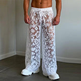 WIAOFELLAS  -  Men Pants Lace Mesh Transparent Drawstring Joggers Sexy Male Trousers Streetwear Loose Fashion Party Pantalon S-5XL