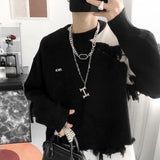 WIAOFELLAS  -  Korean Design Sense Irregular Sweater Men's American Retro Tassel Lazy Style Loose and Cool Men's Knitted Sweater Trend