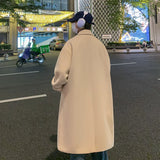 WIAOFELLAS  -  Korean Trend Men's Loose Casual Double-breasted Overcoat Autumn Winter Fashion New Long Sleeve Woolen Long Coat Cardigans Jacket