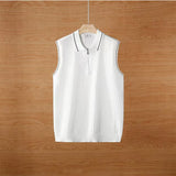 WIAOFELLAS  -  Spring Summer New Vintage Turn-down Collar Zipper Knit Polo Shirt Menasual Solid Sleeveless Tank Top Polo Tops Mens Streetwear