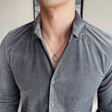 WIAOFELLAS  -  Retro British Style Velvet Men Shirt High Quality Handsome V-Neck Long Sleeve Male Dress Shirts Fashion Streetwear Mens Clothing