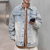 WIAOFELLAS  -  Y2k Mens jacket washed water torn hole distressed denim jacket autumn casual Hawaiian streetwear couple's clothing unisex