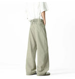 WIAOFELLAS  -  Belt Design Men's Suit Pants Solid Color Draping Ice Silk Deconstruction Straight Wide Leg Loose Male Bottom Summer