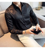 WIAOFELLAS  -  Fashion Slim Fit Silk Men Shirt Vintage Dragon Jacquard Button Up Long Sleeved Men's Shirts Prom Party Spring Mens Clothing 4XL