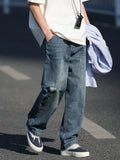 WIAOFELLAS  -  Autumn Jeans Men Frayed Baggy All-match Hip Hop Harajuku Full Length American Style High Street Popular Washed Denim Trousers