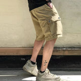 Wiaofellas  -  Vintage Solid Color Shorts Men Fashion Patchs Pockets Design Loose Cargo Short Pant Mens Spring Summer Streetwear Men's Shorts