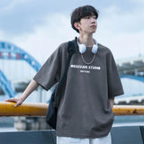 WIAOFELLAS  -  Trend Cotton Letter Printing Design Sense Versatile Leisure Young Style Round Neck Loose Fashion Men's T-shirt Summer