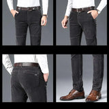 WIAOFELLAS  -  Plus Size 28-38 Men Pants Spring Autumn  Casual  Thicken Corduroy Slim Straight  Elastic Long Business Work Wear Trousers Black