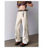WIAOFELLAS  -  Simple Men's Casual Trousers Solid Color Multi Pockets Zipper Splicing Straight New Wide Leg Male Pants Summer 24K3872