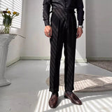 Wiaofellas  -  Men's High Waist Pleated Dress Pants Solid Color Formal Trousers Business Casual Straight Leg Suit Pants For Male Office Wedding