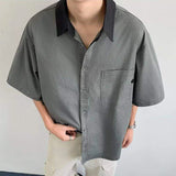 WIAOFELLAS  -  Niche Design Men's Shirts Turn-down Collar Contrast Color Pocket Short Sleeved Single Breasted Loose Male Clothing