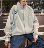 Wiaofellas  -  Velvet Cardigan Sweatshirt Men's Loose Korean Sports Jacket Trendy Hong Kong Style Stand Up Collar Jacket
