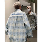 Wiaofellas  -  Tie-dye Plaid Long-sleeved Shirt New Loose Large Size Youth Casual Shirt Jacket