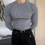 WIAOFELLAS  -  Simple Men's T-shirts O-neck Solid Color Korean Style Autumn Tops Long Sleeved Menswear Loose Pullover Male Tees New 9X1193