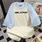 WIAOFELLAS  -  New Summer Black Grey Retro Patchwork Football Jersey Y2K Tshirt Sports Breathable Short Sleeve O-neck T-shirt for Women