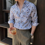 WIAOFELLAS  -  Men Clothing British Style Floral Shirt for Men Long Sleeve Slim Fit Casual Business Dress Shirts Hawaiian Vacation Beach Shirt