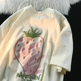 WIAOFELLAS  -  Fashionable Cotton Short Sleeve T-Shirt Couple Casual Loose Fit Summer Ins Casual Top For Men And Women Korean Style With Strawb