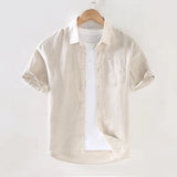 WIAOFELLAS  -  New Summer Men's Pocket Cardigan Square Collar Shirt Casual Cotton Linen Basic Short Sleeve Thin Style