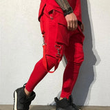 Wiaofellas  -  Mens Running Stretch Tights Sweatpants Sports Breathable Fitness Hip Hop Cotton Multi Pocket Cargo Pants Slim Leggings Chain