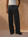 Wiaofellas  -  Men Italian Naples Style Striped High Waist Wide Leg Suit Pants Black Pleated Button Detail Light Business Formal Trousers