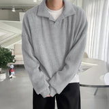 WIAOFELLAS  -  Men Hoodies Solid Color Lapel Long Sleeve Loose Men Pullover Streetwear Korean Style Fashion Casual Tops Male Sweatshirt
