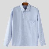 Wiaofellas  -  Men Striped Shirt Lapel Long Sleeve Loose Casual Men Clothing Streetwear Korean Style Fashion Tops Male Shirts