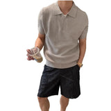 Wiaofellas  -  Summer Old Money Style Ice Silk Knit Polo Shirt Men Seagull Collar Thin Breathable Short Sleeve Casual T shirt