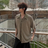 WIAOFELLAS  -  Fashion Men's Spliced Contrast Color Loose Casual Shirts Trendy Summer Turn Down Collar Short Sleeves Tops Male