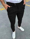 WIAOFELLAS  -  Spring Summer Fashion Vintage Pencil Pants Men Button Waist Design Business Casual Trousers Fake Pocket Slim fit Suit Pant