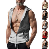 Wiaofellas  -  Fashion Sleeveless Hooded Vest Cardigan Men Clothing Leisure Pocket Camisole Streetwear Summer Casual Men's Gym Shirts Tank