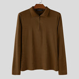 WIAOFELLAS  -  Men Shirt Solid Color Lapel Long Sleeve Zipper Casual Men Clothing Streetwear Knitted Fashion Unisex Shirts S-3XL