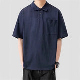 WIAOFELLAS  -  Fashion Men's Solid Color Pockets Button Casual T-shirts Trendy Short Sleeves Turn Down Collar Tops