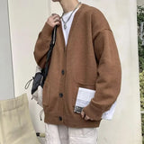 WIAOFELLAS  -  Korean Sle Casual Loose Knitted Sweater Men's Autumn Trendy Simple Open Cardigan Sweater New Lazy Outerwear