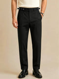 Wiaofellas  -  Elegant Neapolitan Men Solid Color Suit Trousers Side Paris Buckle Button Closure Formal Business Daily Straight Dress Pant