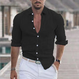 Wiaofellas  -  Men's Spring And Summer Cotton Linen Shirts New Men's Solid Color  Long Sleeve Shirt Loose Lapel Casual Beach Style Shirt