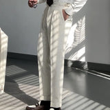 Wiaofellas  -  Spring High Waist Straight Leg Trouser For Men Top Quality Paris Button Trouser  Casual  Business Naples Gentleman Suit Pants