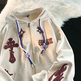 WIAOFELLAS  -  Couple Zip-up Hoodie Vintage Gothic Embroidery Patterns Hooded Coat Autumn Winter New Hip-hop Loose Male Hoodies