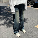 WIAOFELLAS  -  Vintage Jeans Men Wide Leg Loose Mid Waist Bleached All-match Teenagers Fitness Fashion Classic High Street Slouchy Denim Chic