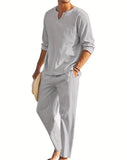 WIAOFELLAS  -  2pcs Set Men's Shirt and Pants Suits for Men Small V-neck Beach Wear Tracksuit Solid Color Shirts Sweatpants Hawaiian Vacat