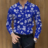 Wiaofellas  -  Men's Tropical Palm Print Long Sleeve Shirt Turn-Down Collar Slim Fit 4-Way Stretch Luxury Dress Shirt Casual Streetwear Tops