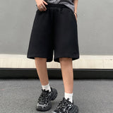 Wiaofellas  - Streetwear Letter Foam Broken Terry Summer Drawstring Shorts for Men and Women Summer Wide Leg Casual Oversized Five Point Pants