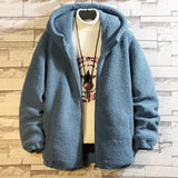 WIAOFELLAS  -  Winter Men's Fleece Jacket Hooded Solid Warm Outwear Coat Male Thick Bomber Jackets Outdoor Hooded Coats Lamb Wool Parkas Jacket